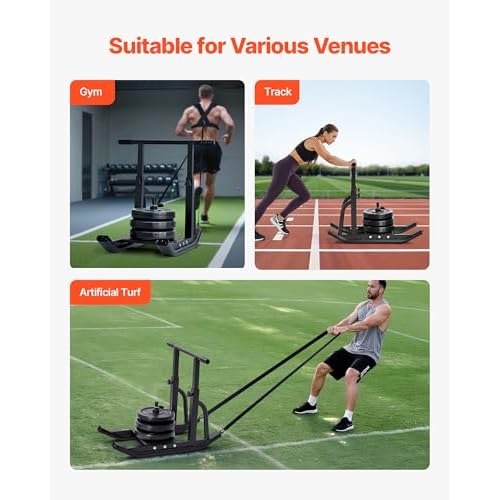VEVOR Weight Sled, Steel Power Sled, Fitness Training Sleds for Athletic Exercise Speed Improvement, Workout Equipment with Adjustable Height Handle, Compatible with 1/2 in Weight Plates