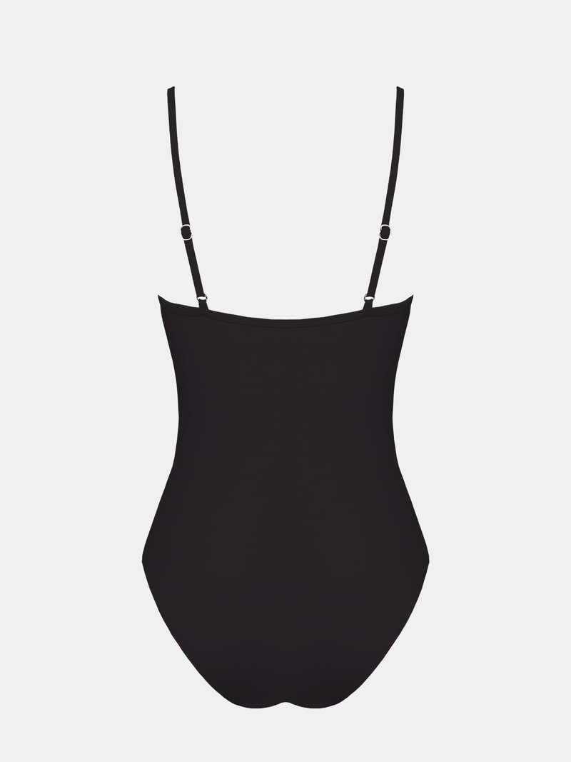 CUPSHE Women's One Piece Swimsuit Deep V Wire Push Up Bathing Suit Tummy Control Retro Slimming Swimwear Ruched, M Black