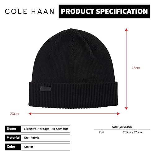 Cole Haan Men's Heritage Rib Cuff Wool Beanie Hat, One Size