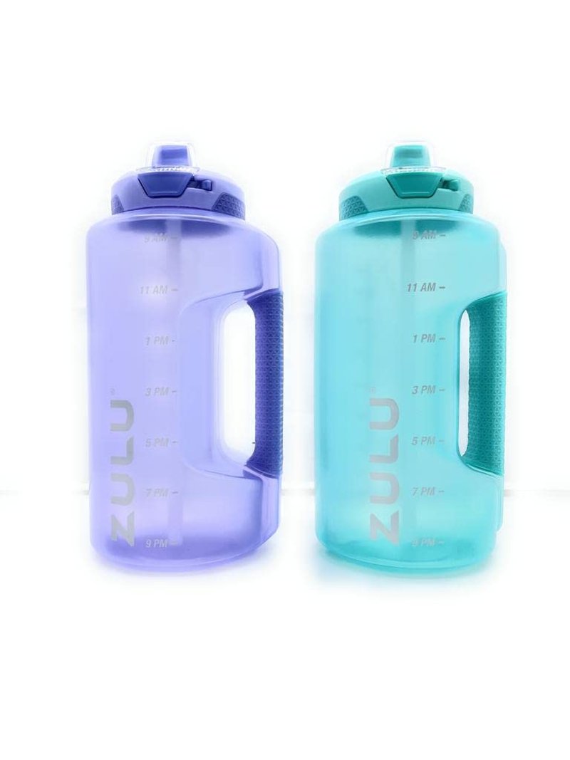 ZULU Half Gallon Water Bottles with Hydration Tracking Time Markers, 2 Pack, 64 Oz (Grape/Aquaviva)