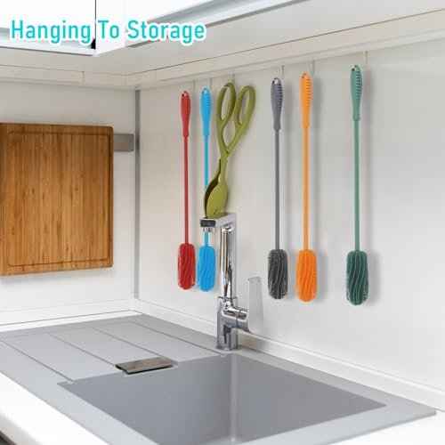 15.7" Silicone Bottle Brush, ddLUCK Water Bottle Cleaner Brush for Stanley, Hydroflasks, Glass, Thermos Sports Bottle, Vase and Glassware, Bottle Brush Cleaner for Small Narrow Neck Containers (Blue)