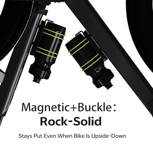 Rcool Quick-Release Magnetic Bike Water Bottle Holder, Sturdy Bike Cup Holder Rack, Bicycle Drink Cage, Secure No-Fall Buckle,with Straps and Screw Tool, Black,for 2.25-3.94" Bottles
