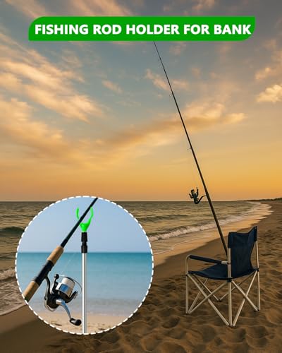 Telescopic Fishing Rod Holders 6 Pack for Ground & Sand - Adjustable Aluminum Stand