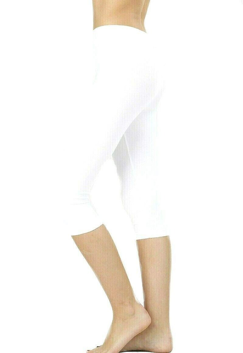 Zenana Premium Cotton 15 INCH Capri Leggings (S, White)