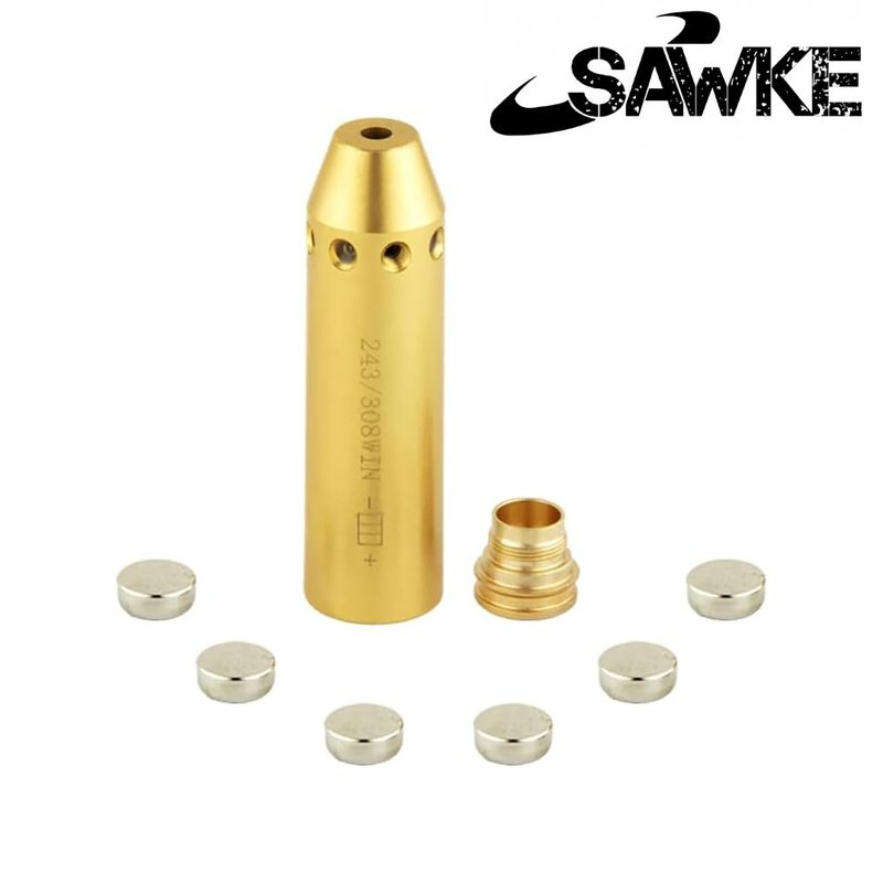 SAWKE .308 Updated Laser Bore Sight Red Dot Laser with 6 Batteries, (2 Set Batteries)
