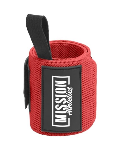 Mission Athletics Wrist Wraps for Weightlifting - 18” Premium Quality Wrist Straps for Weightlifting With Thumb Loops, Best Gym Wrist Wraps for Lifting Weights, Curls & Dips, Bench Press, Powerlifting & Weight Training - For Men and Women (Red)