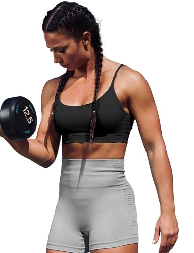 Medium Black and White 2-Pack Y Back Sports Bras for Women, Low Impact Padded Racerback Spaghetti Strap Workout Tops