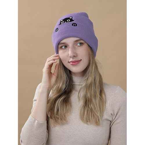 Cat Hat Beanie for Lovers - Cute Women's Embroidery Themed Gifts for Mom - Funny Novelty Trendy Stuff