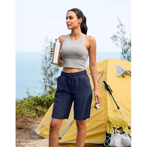 SANTINY Women's 7''/ 9'' Hiking Shorts with 3 Zipper Pockets Lightweight Quick Dry Long Athletic Golf Shorts for Women Casual