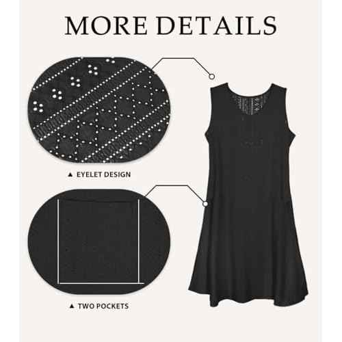 Swimsuit Coverup Summer Dresses for Women Eyelet Casual Loose Sleeveless Sundress with Pockets