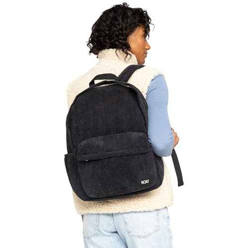 Roxy Women's Feeling Good Stylish Soft Corduroy Backpack with Padded Shoulder Straps and Exterior Storage, Anthracite, 15L