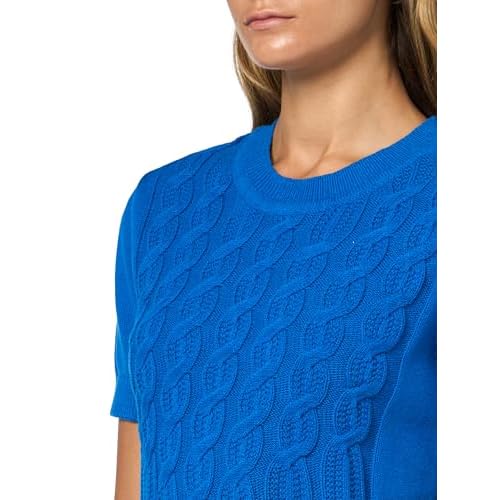 Nautica Womens Short Sleeve Crew Neck Cable Solid Sweater