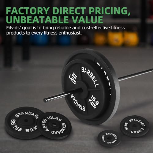 Fitvids Cast Iron 1-Inch Standard Weight Plate for Strength Training & Weightlifting, Home Gym, Multiple Weights Available
