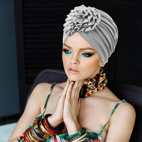 JenPen 4 Pcs Chemo Turban Headwear for Women Soft Cancer Cap Flower Turban Elastic Head Wrap for Cancer Patients Hair Loss
