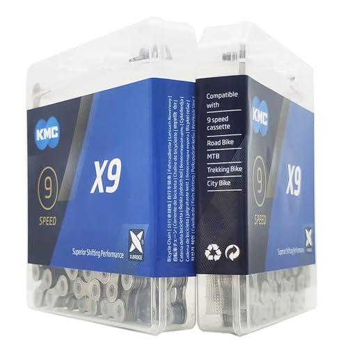 KMC X9 9-Speed Bicycle Chain - 116 Links, Silver, High-Performance