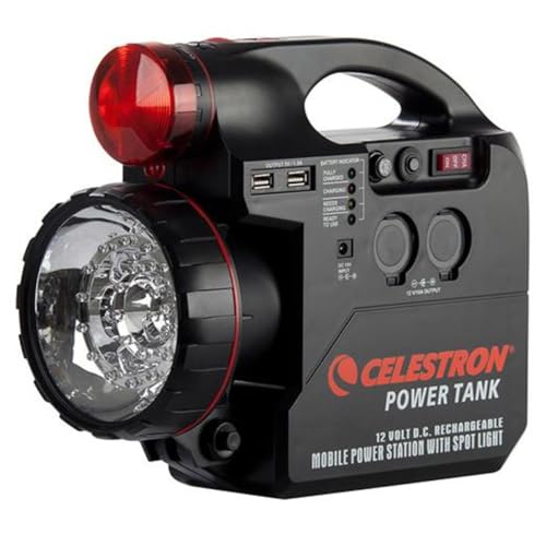 Celestron ? PowerTank 12 Telescope Battery ? Rechargeable Portable 12V Power Supply for Computerized Telescopes ? 84 Wh Power ? Built?in 2 USB Ports, Cigarette Lighter Adapter, Built-in Flashlight