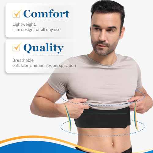 Broken Rib Brace for Men - Compression Chest Binder for Cracked Ribs Support & Chest Pain Relief - Rib Belt for Bruised Rib Cage (Black, Fits 30¡±-45¡±)
