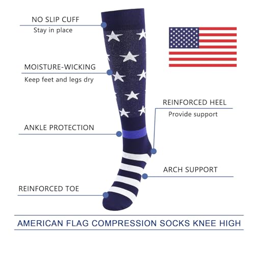 American Flag Compression Socks - Patriotic Knee High Socks for Men & Women
