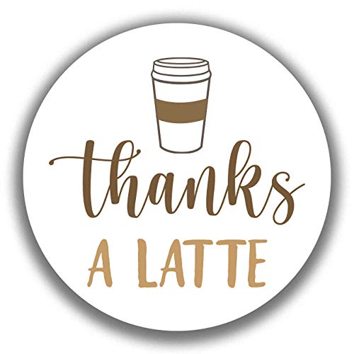 Thanks A Latte Coffee Thank You Stickers - 2 Inch Round Labels, Latte Brown, 40 Pack