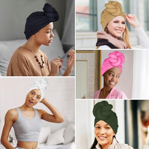 Women Turbans and Head Wraps 3-Pack - African Flower Knot Pre-Tied Bonnet Beanie
