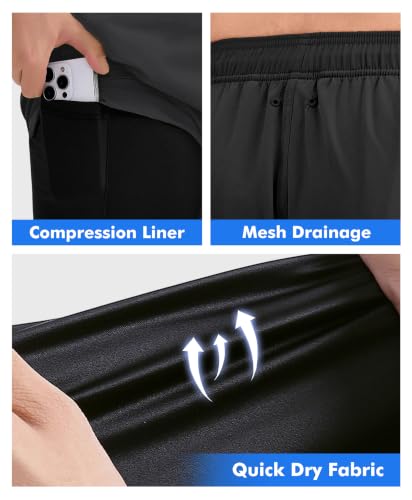 Men's 2-in-1 Swim Trunks 5 Inch Swim Shorts - Black, XX-Large