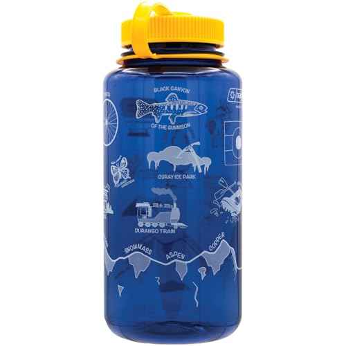 Nalgene Sustain Tritan BPA-Free Water Bottle Made with Material Derived from 50% Plastic Waste, 32 OZ, Wide Mouth, Geographical Bottle Design, Colorado Denim