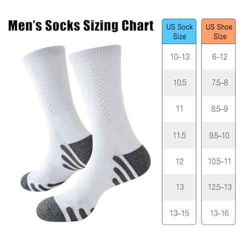 JOYN?E 8 Pairs Mens Crew Athletic Work Long Socks Calf Cushioned Socks for Sports Running Workout Gym