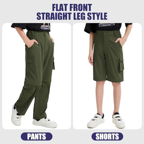Boys Cargo Pants Kids' Hiking Quick Dry Lightweight Convertible Youth Waterproof Outdoor Camping Fishing Scout Pants #9016 Army Green-XL