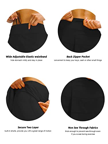 X-Small Women's Pleated Tennis Skirt with Pockets Activewear Sports Skort Built-in Shorts - Black