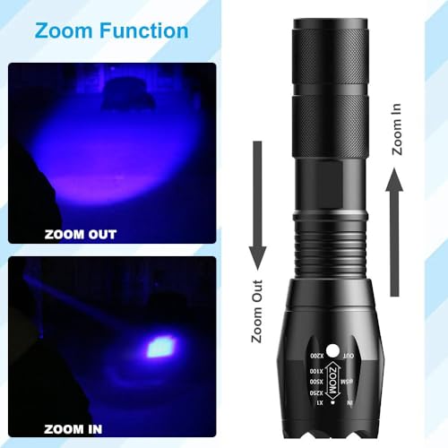 Blue Light Rechargeable LED Flashlight with Zoom, 2000 Lumens, Portable & Waterproof