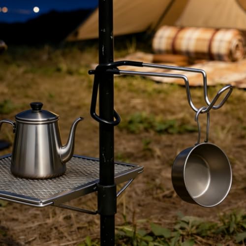 4 Pack Camping Lantern Hangers, 10" Stainless Steel Lamp Hooks with Non-Slip Rubber Clamp