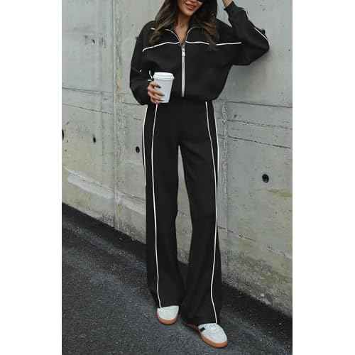 BTFBM Women's Two Piece Tracksuit Fall 2025 Long Sleeve Zip Up Sweatshirt Long Pants Outfits Jogger Sweatsuit Sets