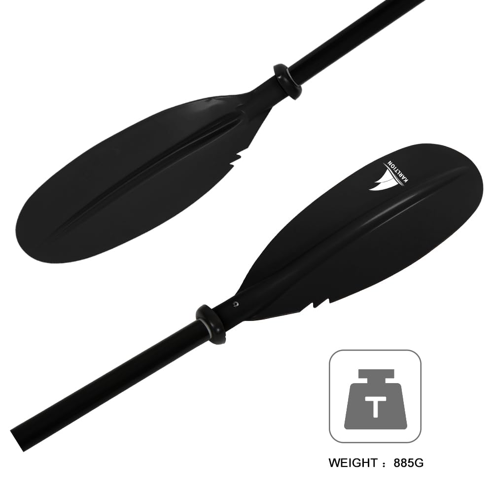 Karltion Kayak Paddle - Adjustable 2 Pieces Aluminum Alloy Shaft with Glass Fiber Blade for Surfing,Oar Fishing Easy Packable Travel- Black