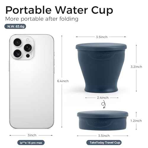 TakeToday 2PCS Collapsible Travel Cup - Silicone Foldable Water Cup, BPA-Free with Lid & Waterproof Bag - Drinking Cup Set for Camping, Outdoors & International Travel£¨8 Oz, Navy & Lowcountry Peach£©