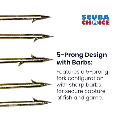 Scuba Choice Spearfishing 5 Prong 8mm Spearhead Fork Harpoon Tip with Barbs, Stainless Steel, 5"x3", Heavy-Duty Fishing & Hunting Tool, Ideal for Catching Fish Game, Outdoor Recreation Gear