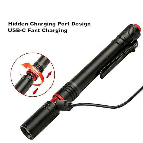 Rechargeable LED Flashlight, Mini, EDC High Lumen Flashlight, Water Resistance, Zoomable, Super Bright Tactical Flash Light, Outdoor, Hunting, Camping, Pen Flashlight for Inspector, Emergency, Home