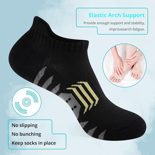 Ankle Socks Womens Athletic Cushioned Anti-Blister Running Cotton 6 Pairs - White Grey Black Variations Included