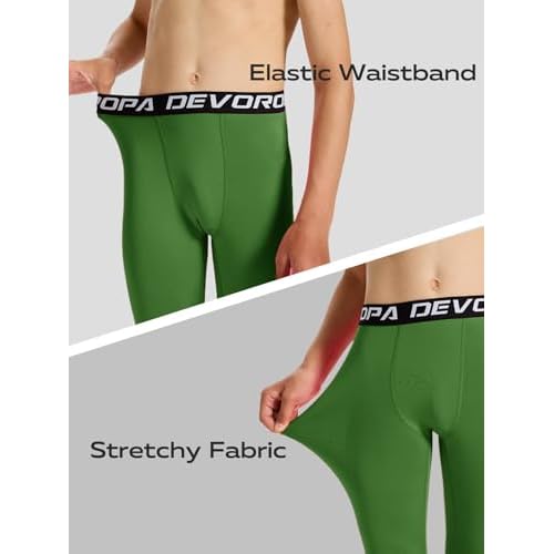 DEVOROPA Boys Leggings Quick Dry Youth Compression Pants Sports Tights Basketball Base Layer