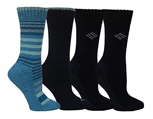 Columbia Women's Moisture Control Crew Socks 4-Pack - Fjord Blue & Black