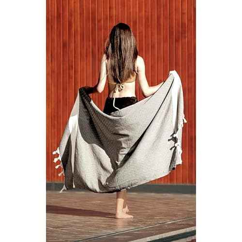Bazaar Anatolia Turkish Beach Towel ? 100% Cotton, Quick Dry, Lightweight and Sand Free ? Perfect for Bathroom, Travel, Yoga, Camping, Oversized 71x39 inches - Diamond Black