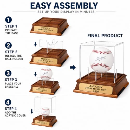 Personalized Baseball Display Case - Listing Variation: Baseball Display Case, Solid Wood Base, Clear Cover, Custom Nameplate, Holds 1 Baseball