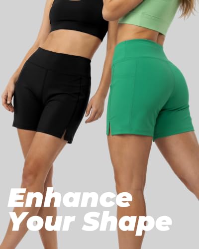 Women Swim Shorts 5 Inch High Waist Quick Dry Beach Bathing Suit - Black, Large