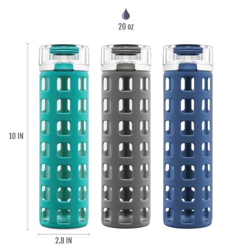 Ello Syndicate 20oz Glass Water Bottle with Flip Lid & Silicone Sleeve - Tech Blue