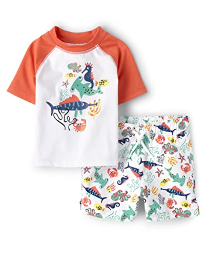 Baby Boys Short Sleeve Rashguard and Shorts Set - Shark and Friends, 18-24 Months