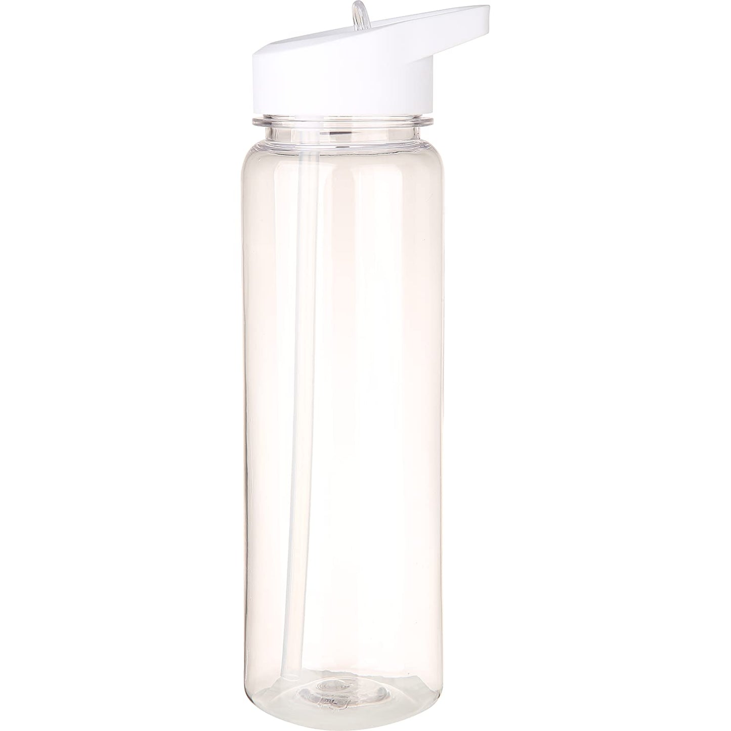 GearTek Tritan Clear Water Bottle With Straw | No Markings BPA Free 24 oz Sports Water Bottle | Leak Proof Re-Usable Flip Top Plastic Drinks Bottles for School, Office, Gym, Cycling (Clear-Straw-24oz)