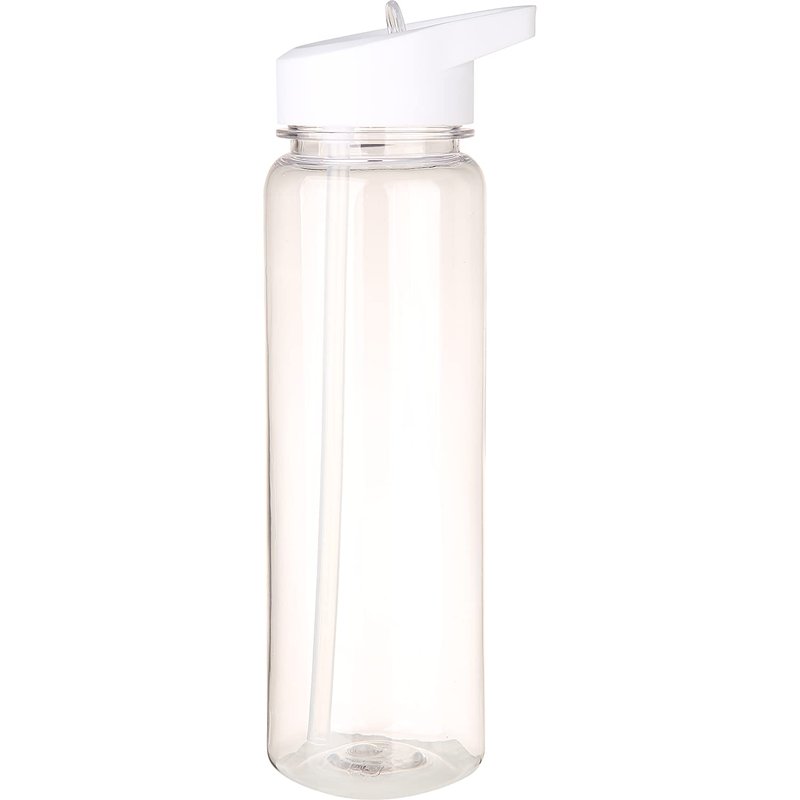 GearTek Tritan Clear Water Bottle With Straw | No Markings BPA Free 24 oz Sports Water Bottle | Leak Proof Re-Usable Flip Top Plastic Drinks Bottles for School, Office, Gym, Cycling (Clear-Straw-24oz)
