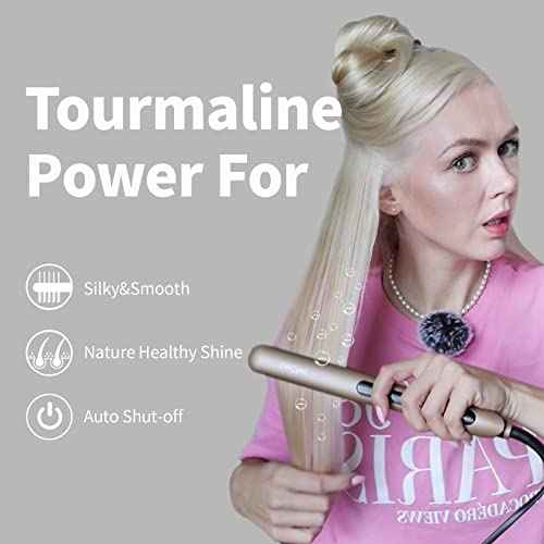 Professional Hair Straightener Ceramic Tourmaline Flat Iron Straightens and Curls 2 in 1 Adjustable Temp up to 450¢µ Avoid Snagging