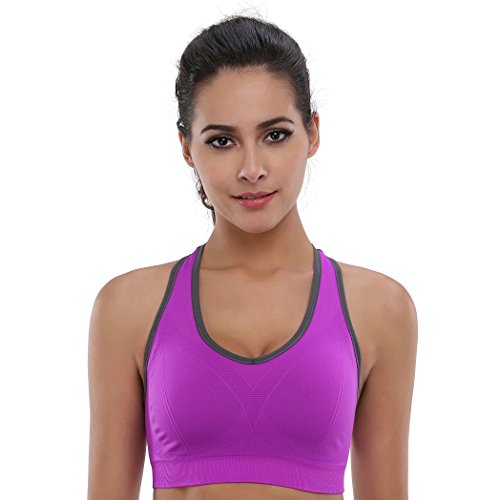 Women's Seamless Racerback Sports Bra High Impact Support 5 Pack - Black, Blue, Grey, Purple, Rose Red