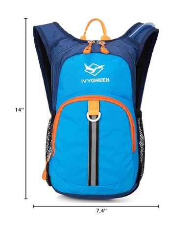 Ivygreen Kids Hydration Backpack, Hiking Backpack for Boys or Girls with 1.5L Water Bladder, Blue