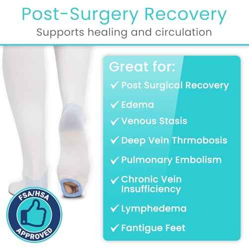 Vive Anti Embolism Compression Stockings for Women & Men - 15-20 mmHg Knee High TED Hose Socks for Post-Surgery, Pregnancy, Varicose Veins, Swelling, Soreness, Support & Travel (White)